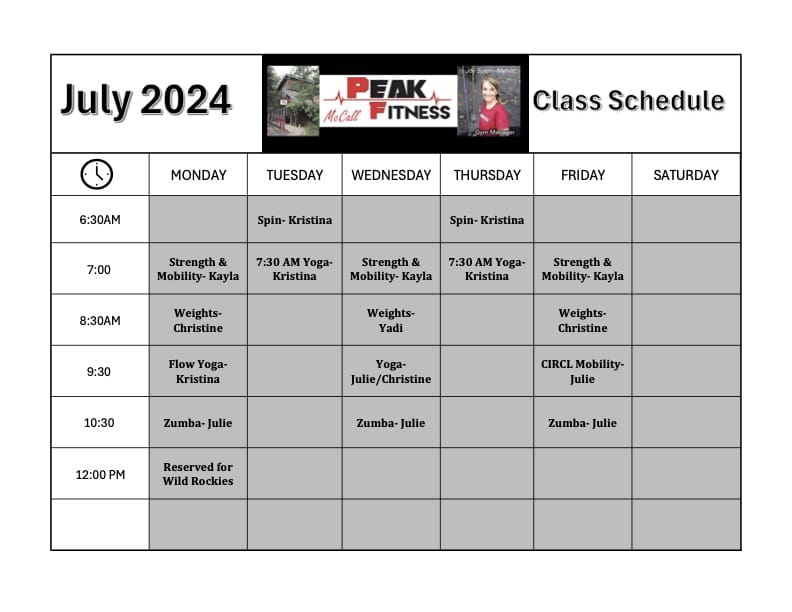 Peak Fitness McCall Classes